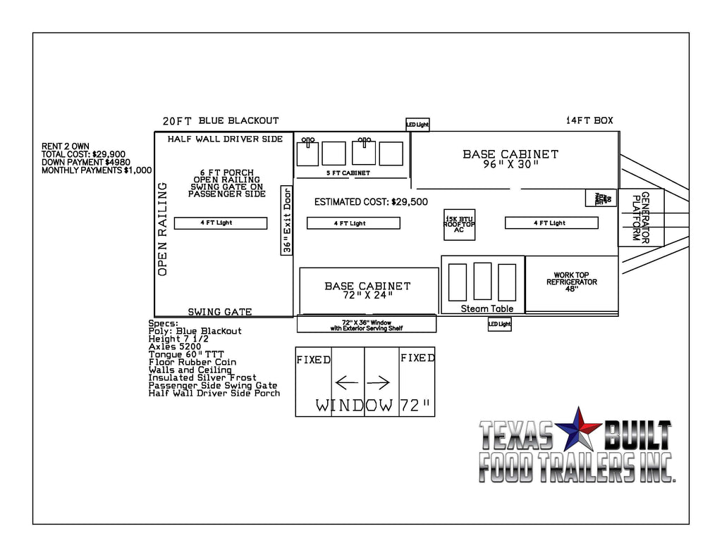 20 FT Blue Porch Trailer