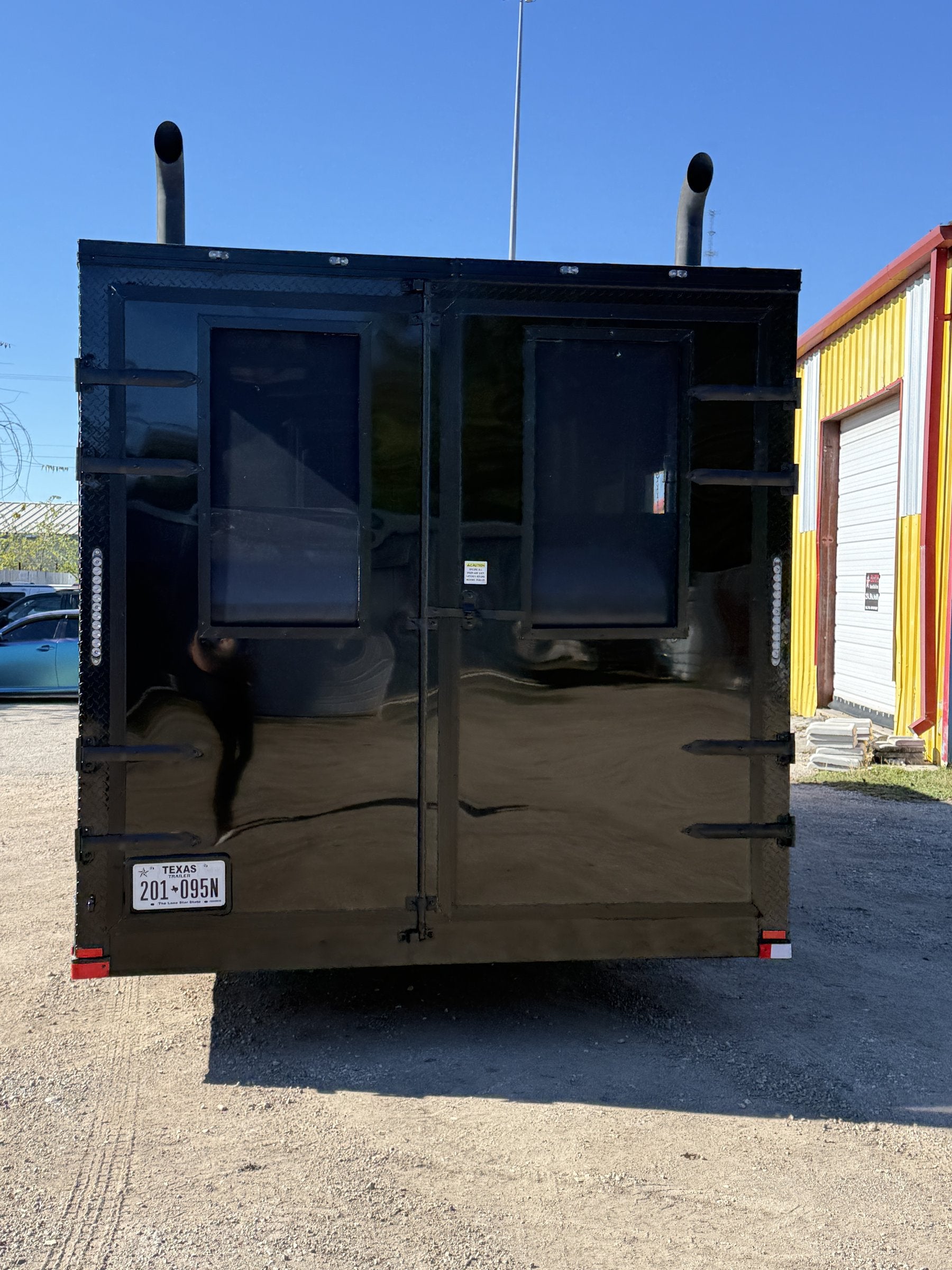 28 FT smoker concession trailer with restroom, exterior rear with double doors