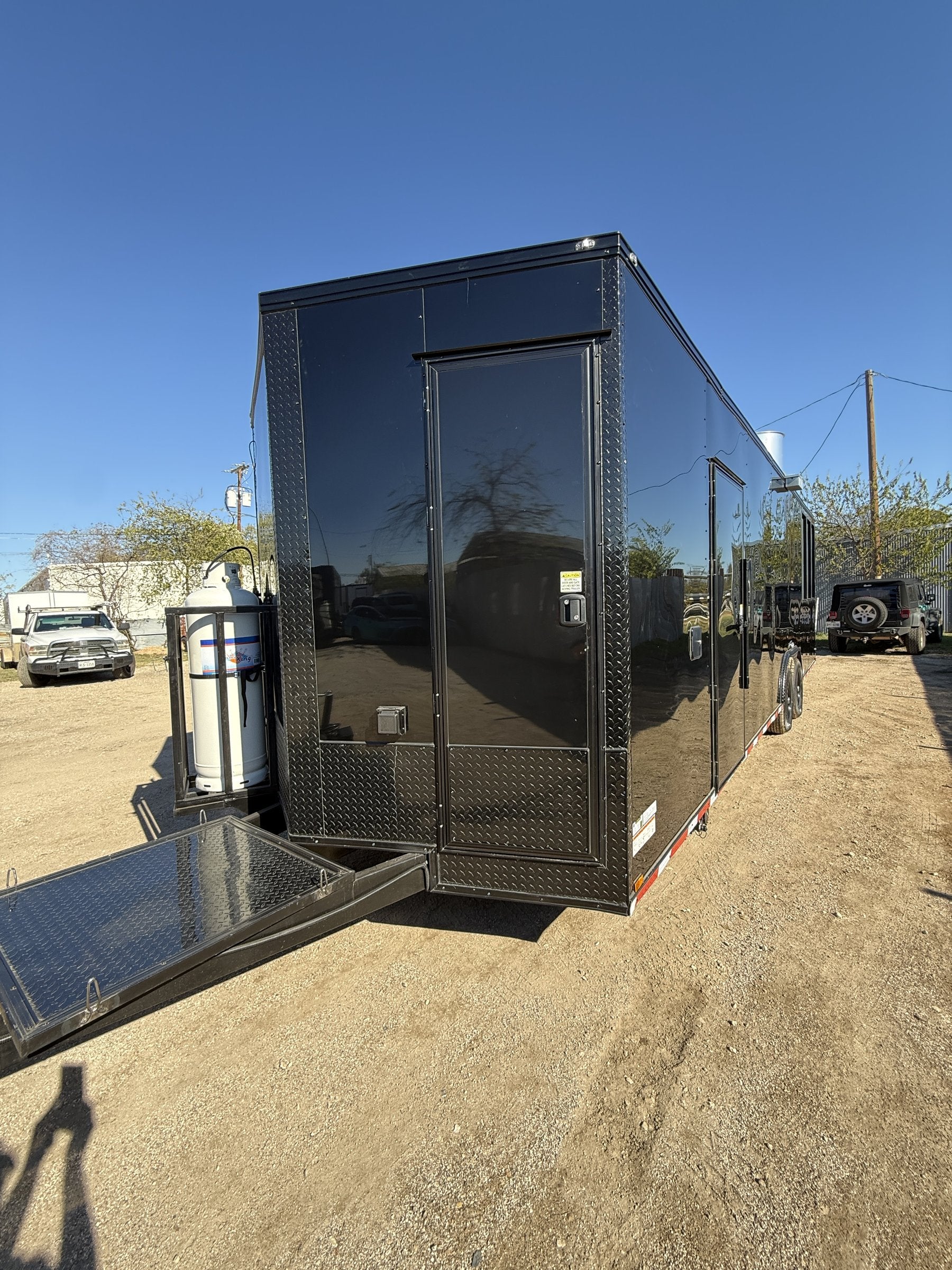 28 FT smoker concession trailer with restroom, exterior rear open with ramp