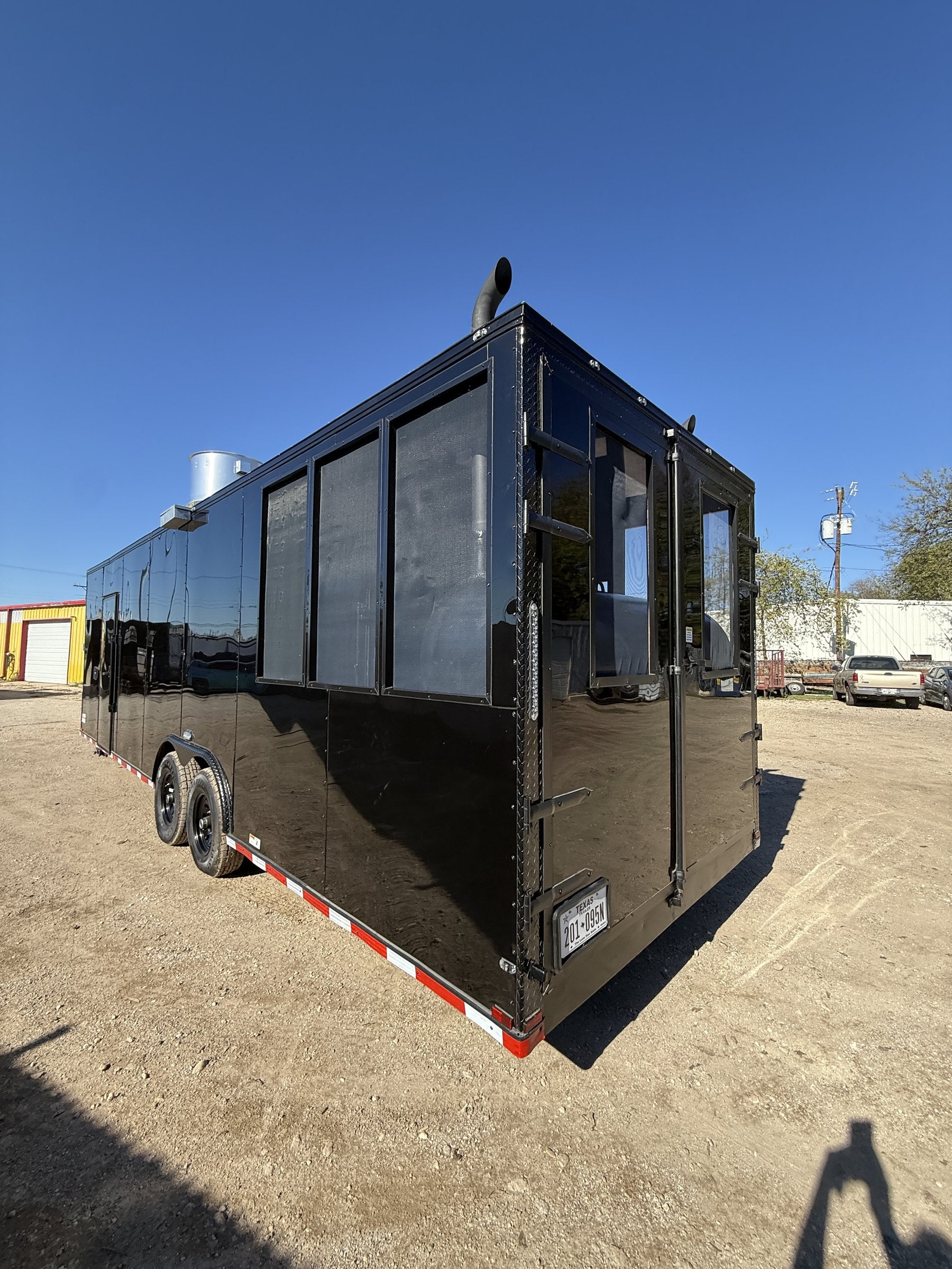 28 FT smoker concession trailer with restroom, exterior three-quarter front