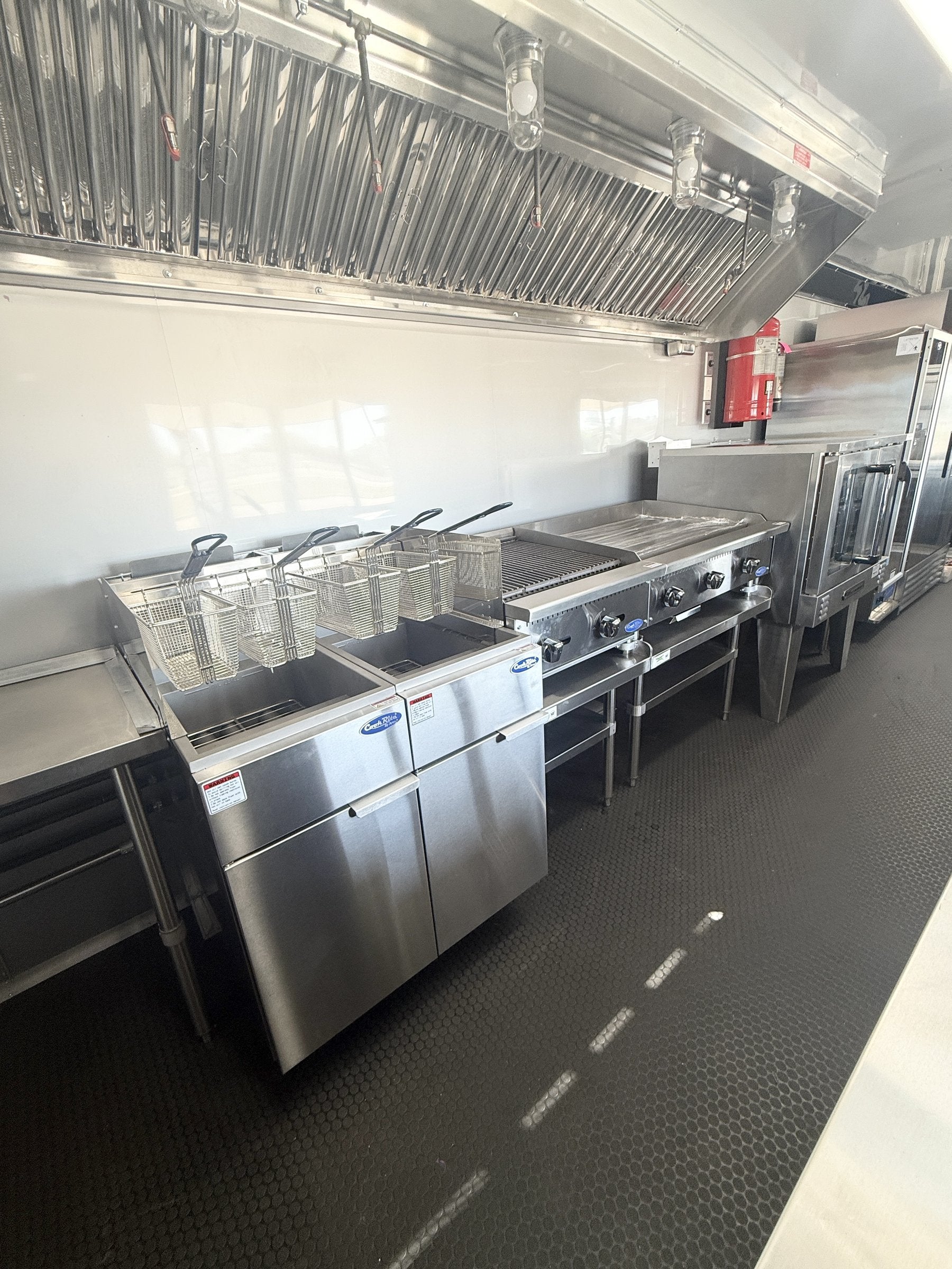 40 FT gooseneck smoker concession trailer, interior stainless prep tables
